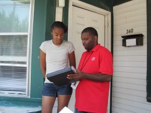 Project workers went door to door